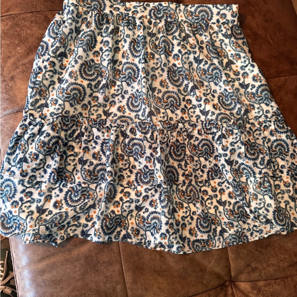 J. Crew Blue and White Floral A-Line Skirt